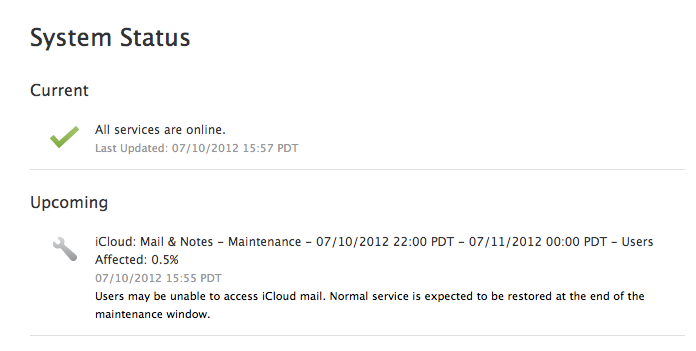 Apple - Support - iCloud - System Status