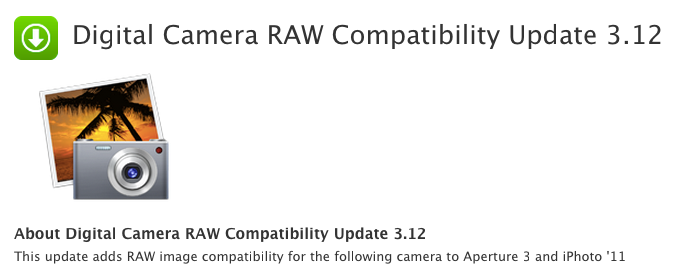 Digital Camera RAW Compatibility Update 3.12