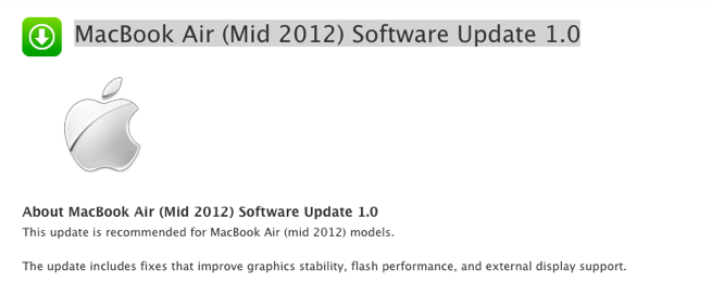 MacBook Air (Mid 2012) Software Update 1.0-2