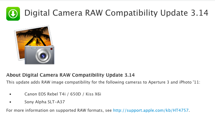 Digital Camera RAW Compatibility Update 3.14