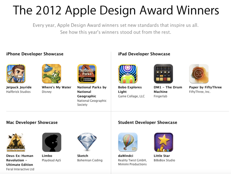 Iphone разработчики. Apple Design Award winners. Дизайн Эппл 2012 год. Победители айфонов. Как называют разработчиков айфона.