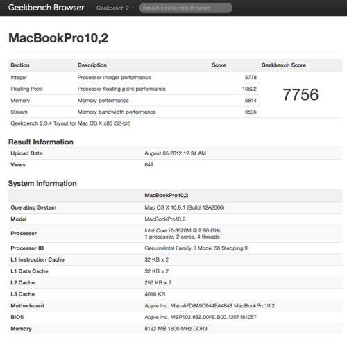 MacBookPro10,2 - Geekbench Browser